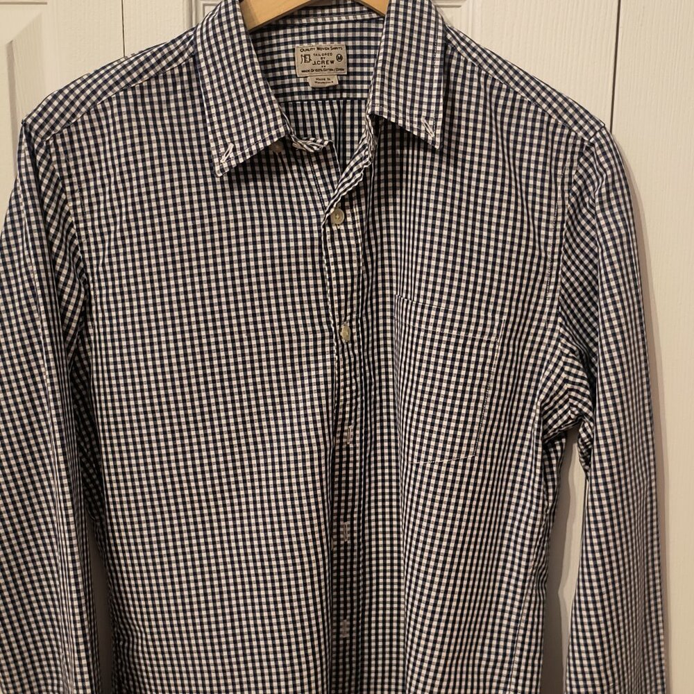 J.Crew Slim Fit Navy & White Gingham Shirt size M